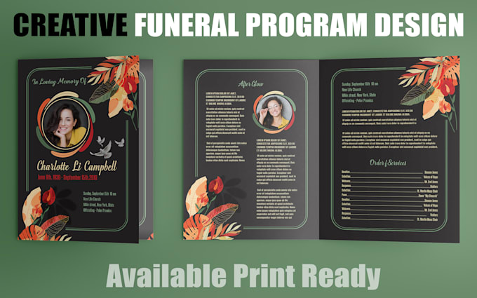 do design unique funeral program obituaries, church flyer