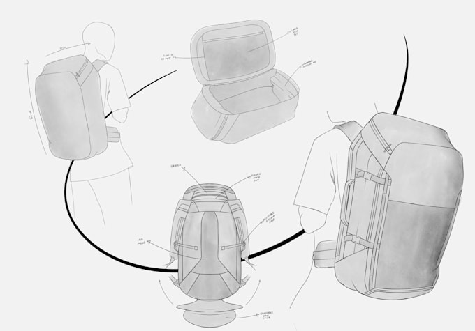 design and hand sketch your bag or pack product idea