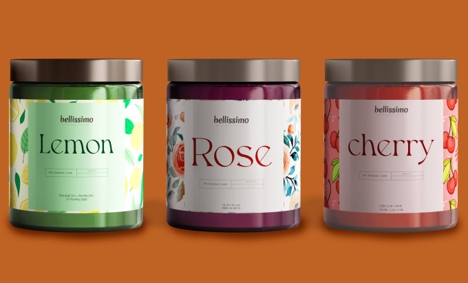 create scented flavored candle jar labels and candle box packaging designs