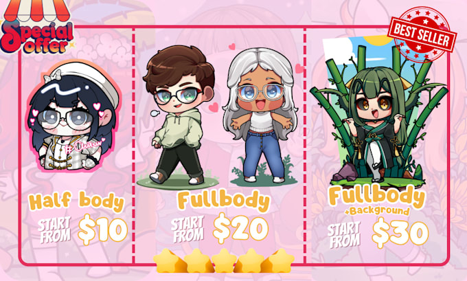draw cute anime chibi and custom character