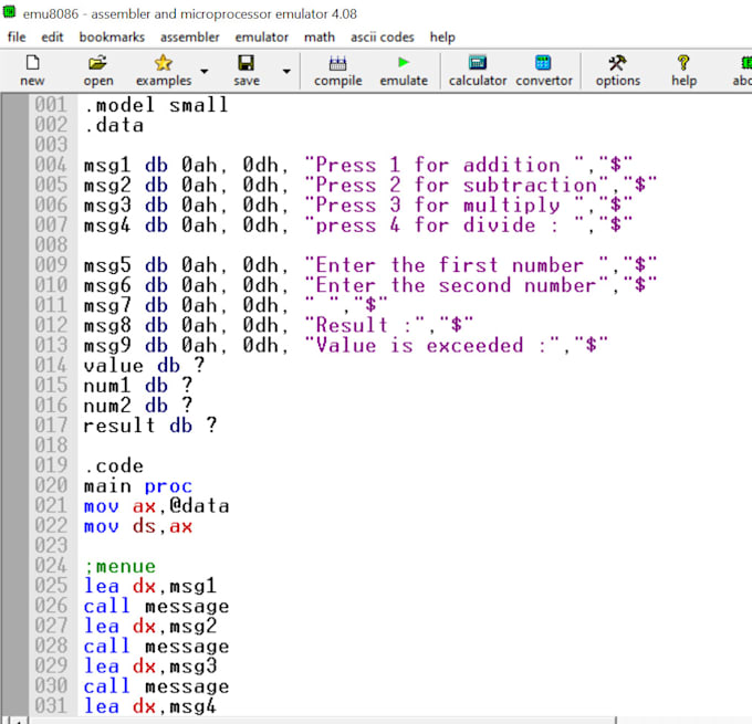 Do masm x8086 assembly language projects by Wardashabbir201 | Fiverr