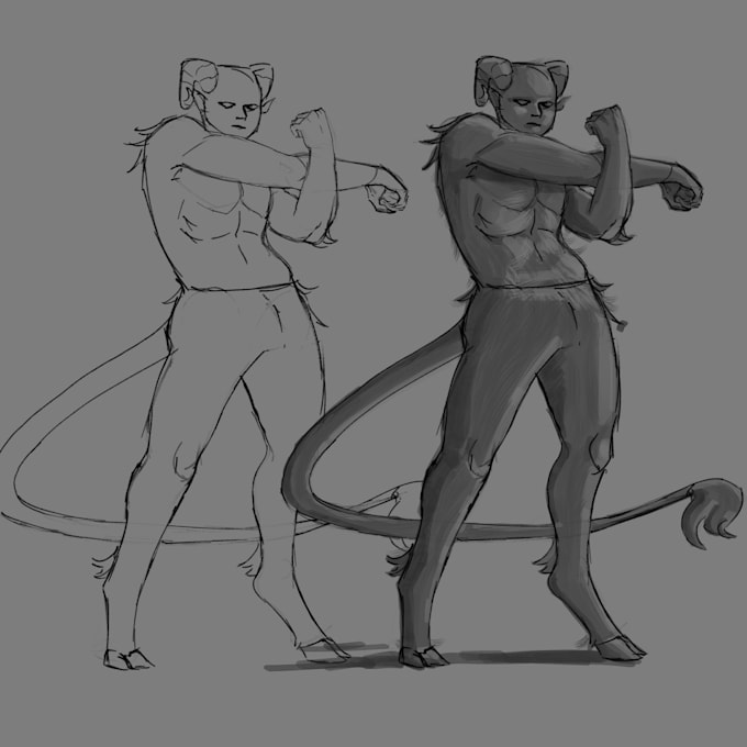 sketch characters from a fantasy story, film, game, or comic