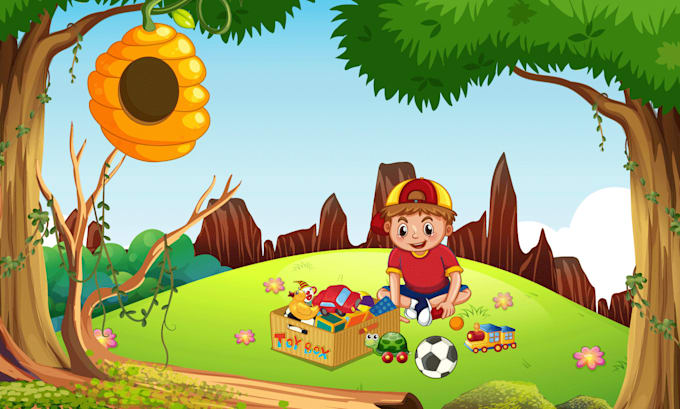 draw cute kids book cover and children story book illustration
