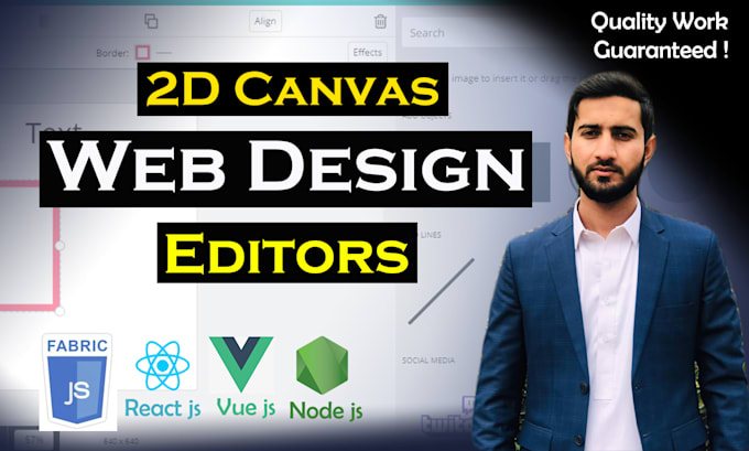 design front end web with fabric js, vue js and react js