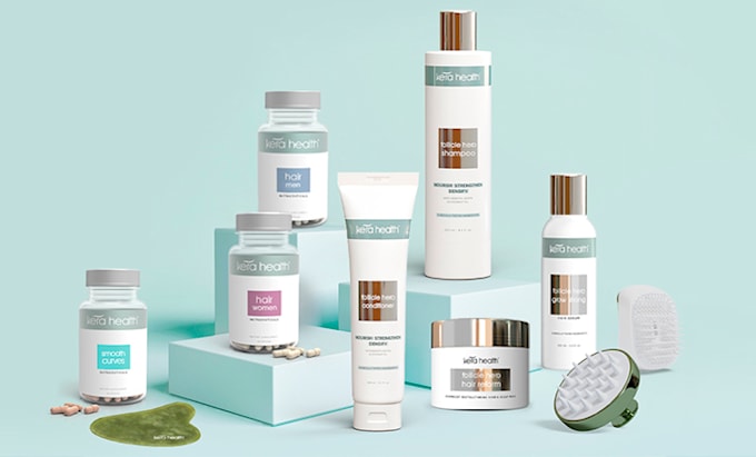 design a minimalistic modern cosmetic supplement packaging or label