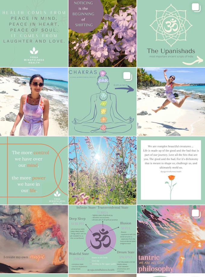 create yoga,mindfulness,health  content for social media