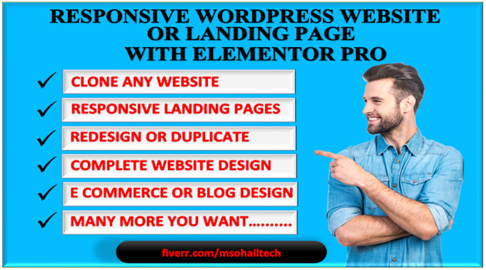 create a responisve wordpess website or landing page using elementor pro