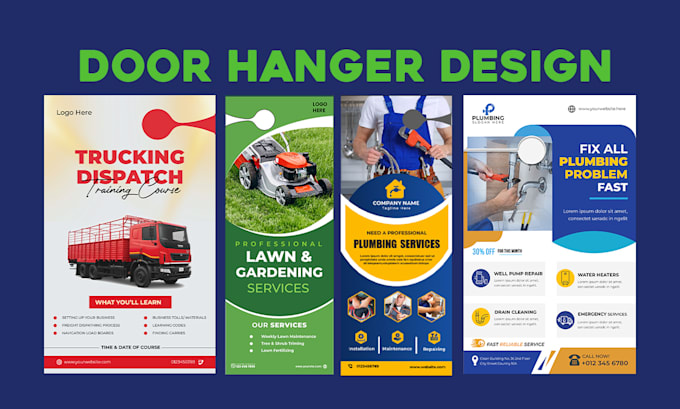do lawn care door hanger design, postcard, real estate epk, business flyer