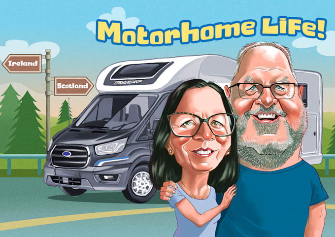 create a detailed custom caricature with a personalized scene