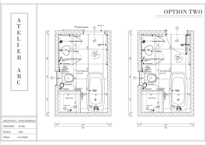 Draw and design a bathroom plan elevations and section by Atelierarch ...