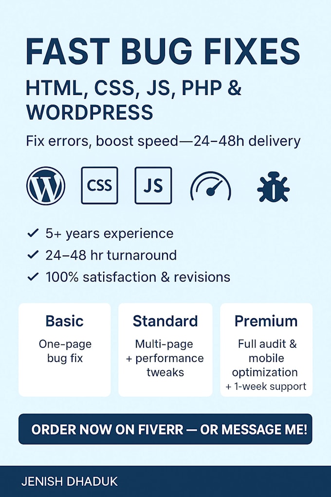 fix HTML, CSS, javascript, PHP and wordpress bugs fast
