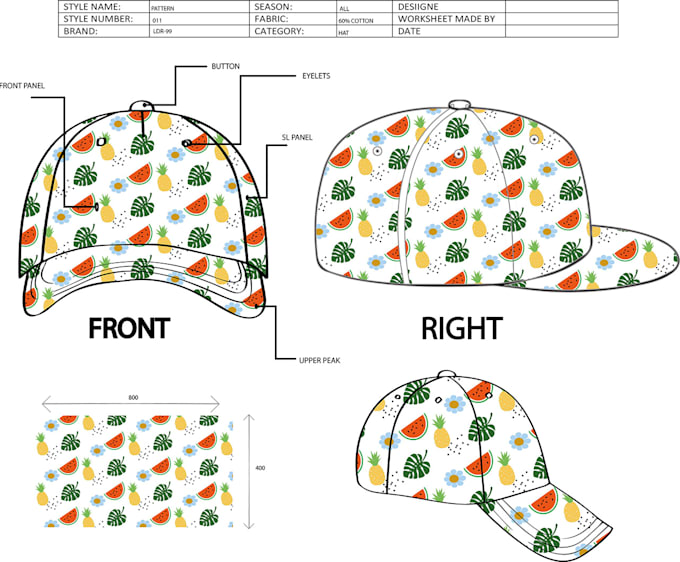 create all over print pattern  design for hat and cap