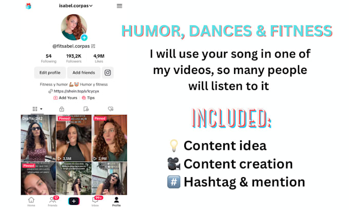 use your music on my tiktok videos, 190 k