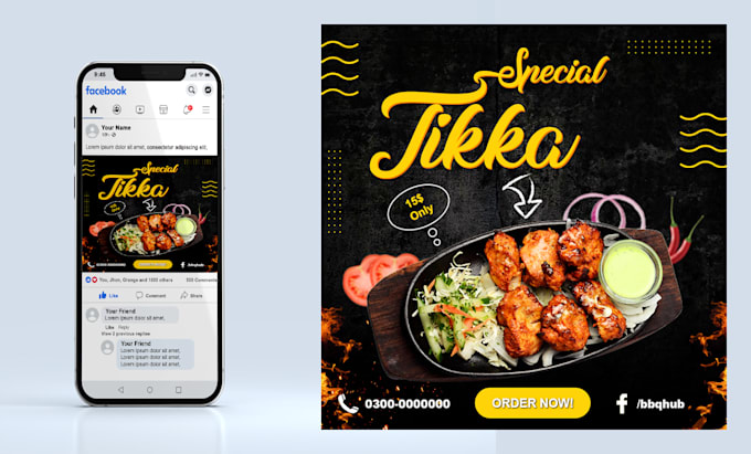 design innovative social media posts for your restaurant for instagram facebook