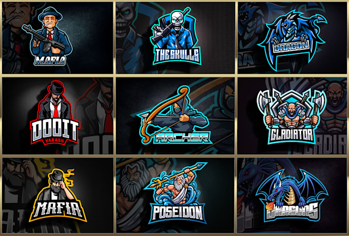 design gangster, gladiator, poseidon, archer, dragon logo