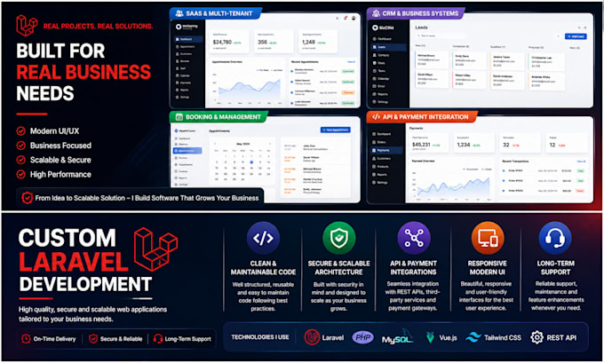 develop a custom laravel web application, CRM or saas