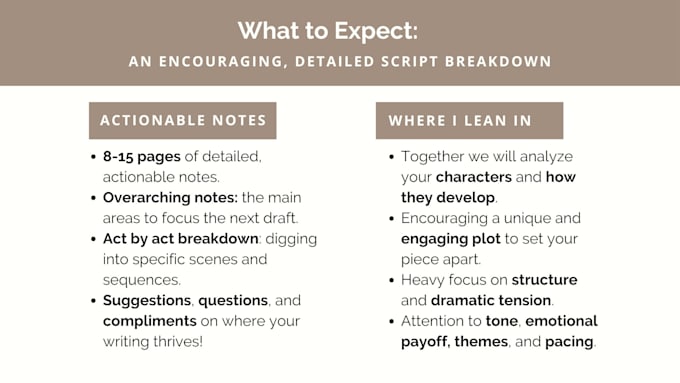 write encouraging, industry quality script notes