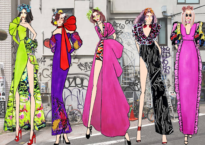 Create a fashion illustration with the latest trend in unique style by ...