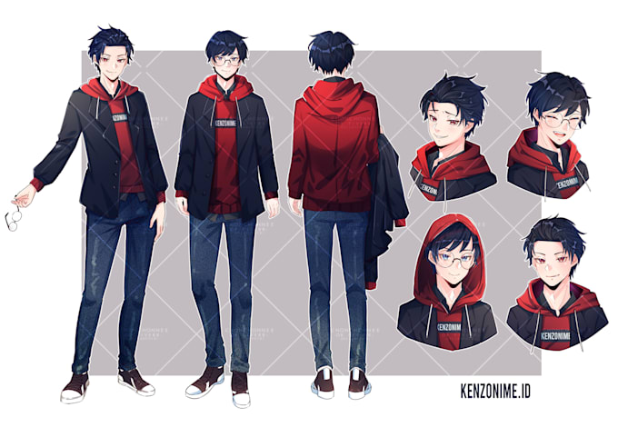 make character design sheet in anime style
