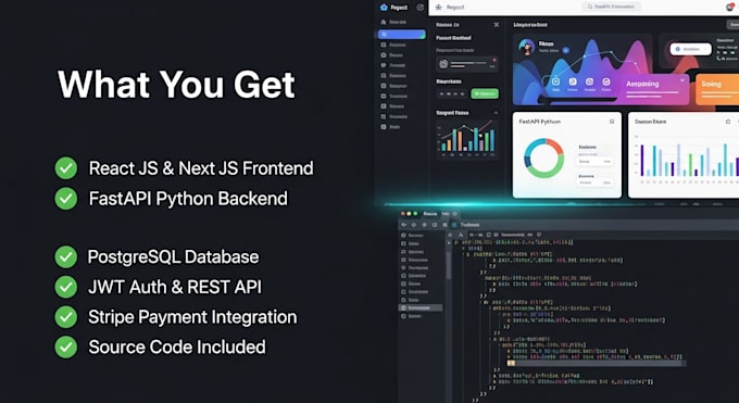 develop full stack web app using react js, next js, fastapi, and python backend