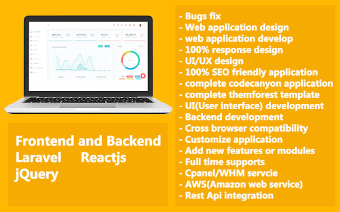 assist you with web design and development using laravel, jquery, reactjs