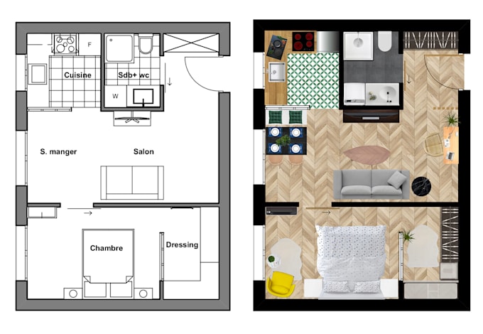 draw your floor plan with maximum space utilisation