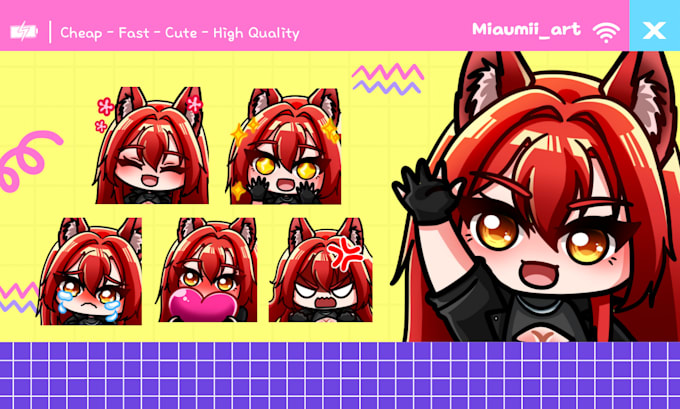 draw cute custom emotes and badges in anime style