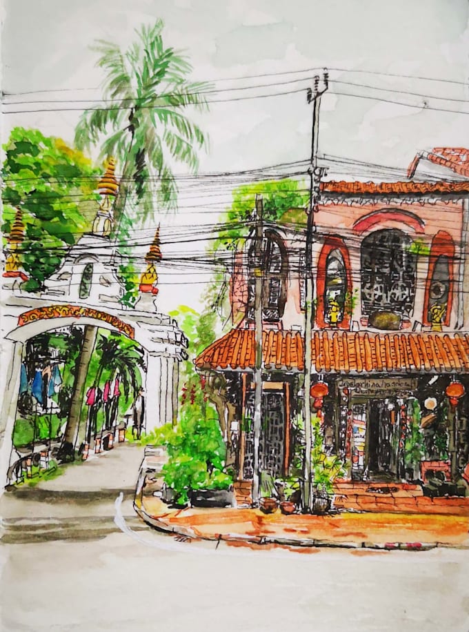 Create a hand drawn sketch of your favorite place by Plantideas | Fiverr