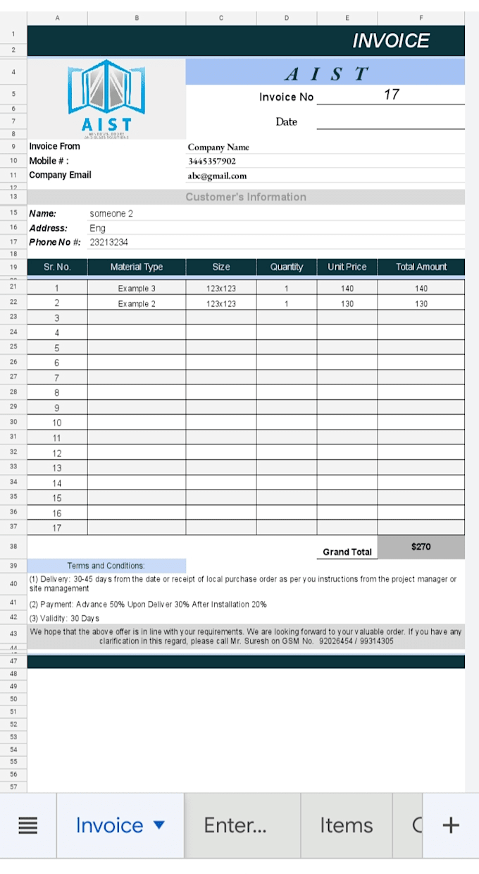 create invoice templates in excel and google sheets