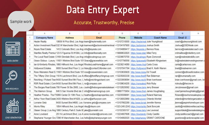 do accurate data entry, copy paste, email list, and contact list building