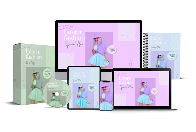 design 3d digital product mockup, online course bundle