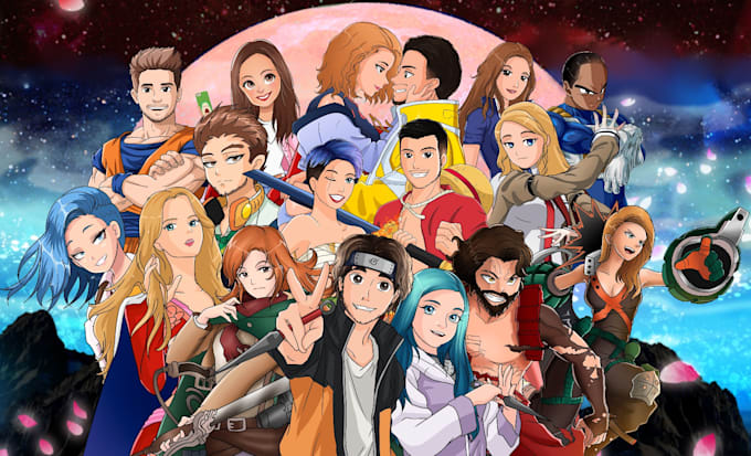 draw you in any anime style naruto, dragon ball z, one piece, disney and more