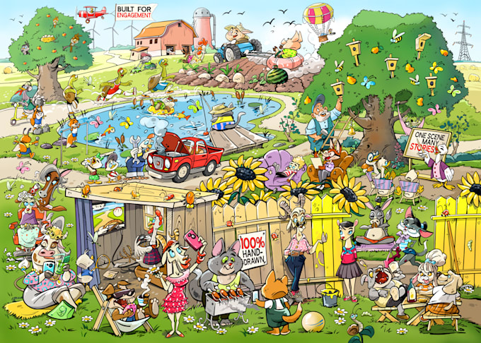 draw detailed hidden object or search and find illustrations