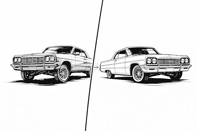 draw detailed building line art, product, and car line art