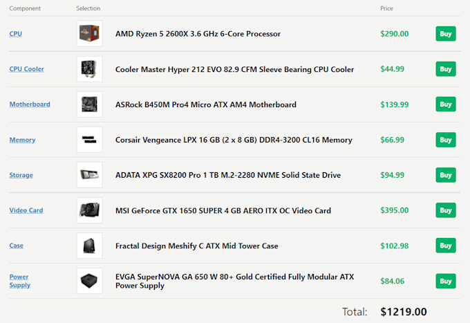 create a pc partpicker computer part list for you