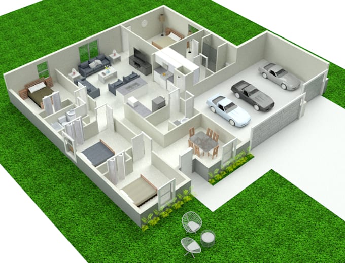 create 3d house floor plan and render in autocad