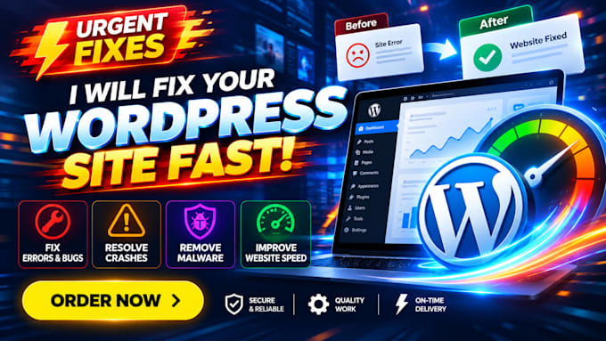 fix wordpress errors, crashes, malware and slow website issues