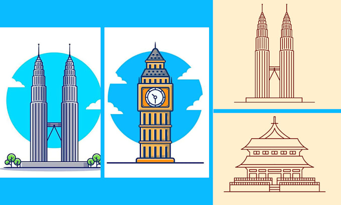 create a building icon illustration with outline style