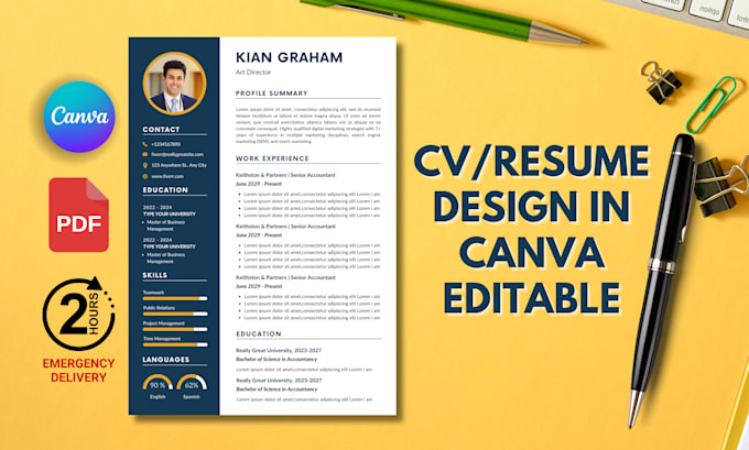 make professional CV, cover letter, resume design on canva editable