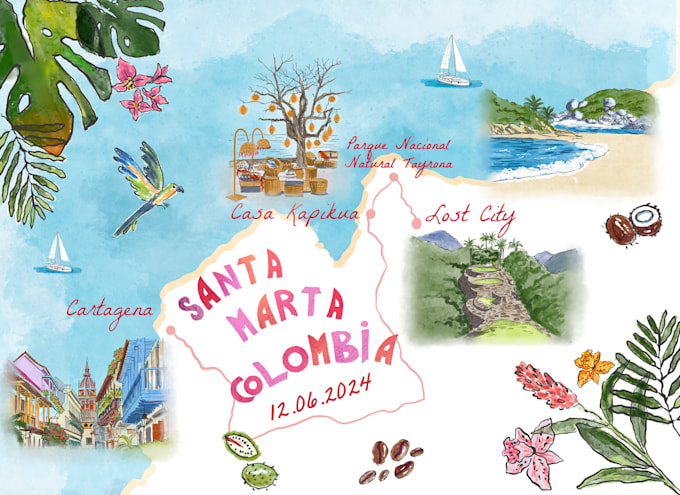 draw a custom map illustration, destination wedding map