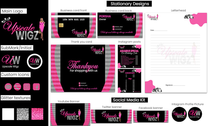 Do beautiful glitter feminine girly logo with branding kit by ...