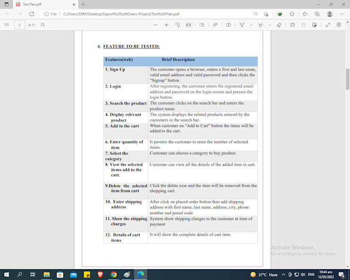 do test cases and test scenarios as sqa for your projects