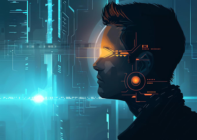 draw cool sci fi, cyberpunk character and sci fi spaceship
