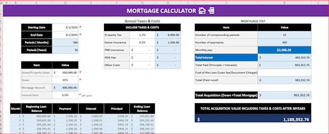 build a mortgage calculator with amortization in excel