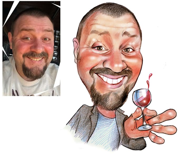 draw a portrait style caricature from photo