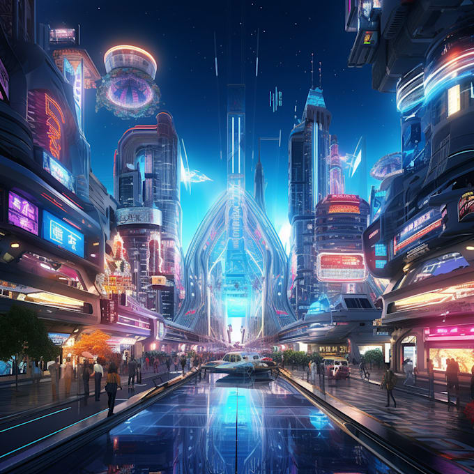 Do cyberpunk futuristic city art by Rojishi | Fiverr