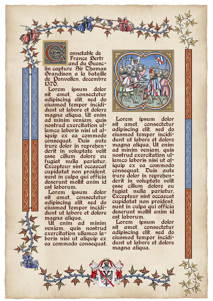 create a medieval manuscript page medieval art illustration