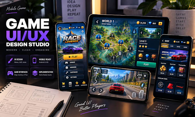 design professional game UI UX for your unity mobile game