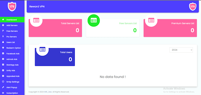 vpn app with admin panel, secure VPN, refer earn, reward lucky wheel