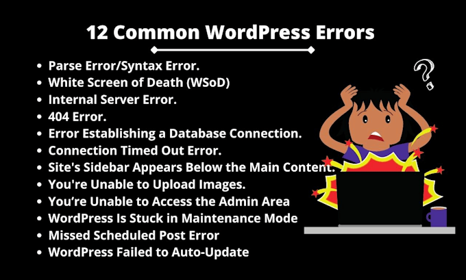 fix wordpress issues, woocommerce errors, and any bug fixes